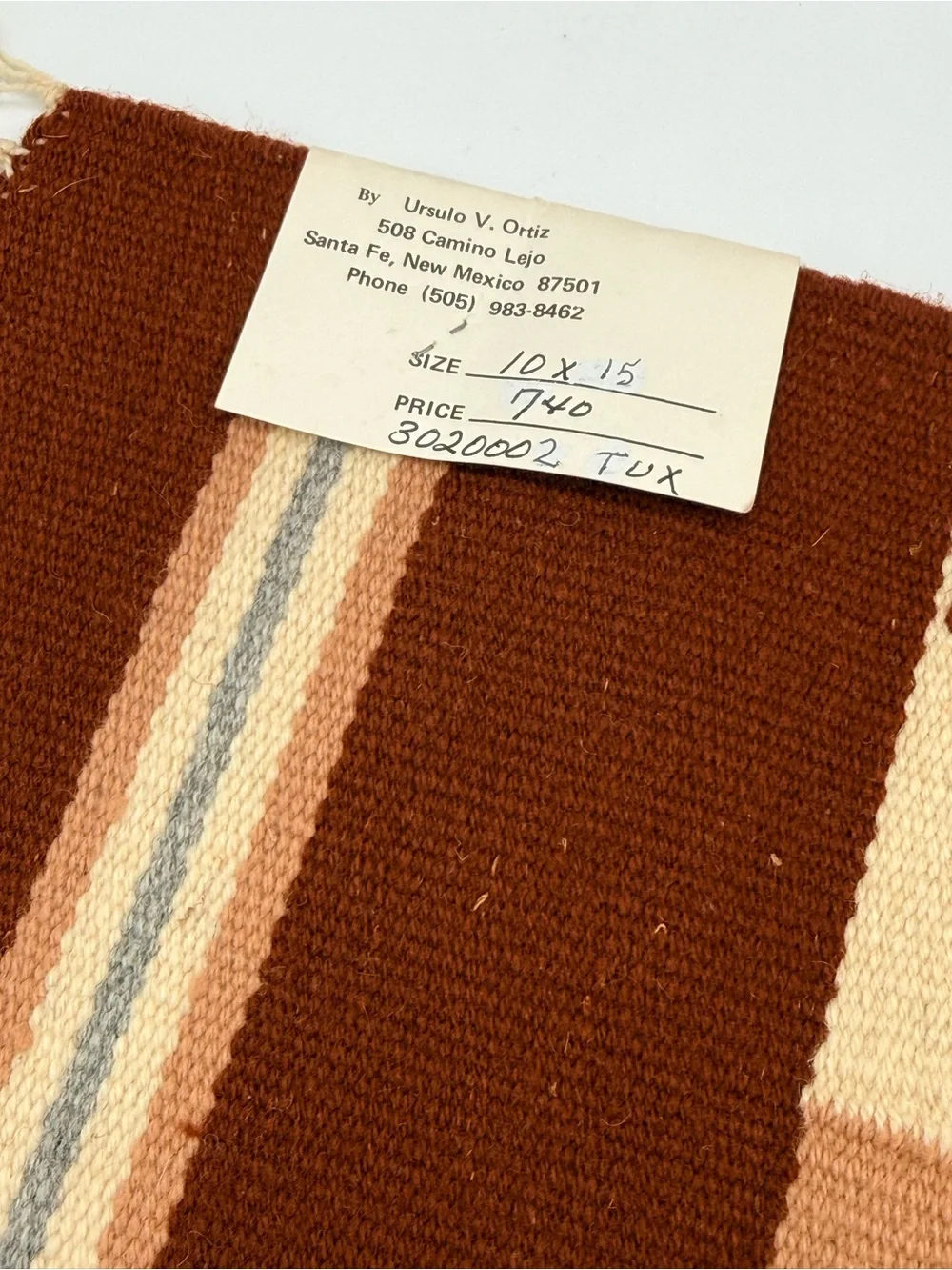 Ursulo V. Ortiz Chimayo Handwoven All-Wool Textile 10x15 in Santa Fe NM